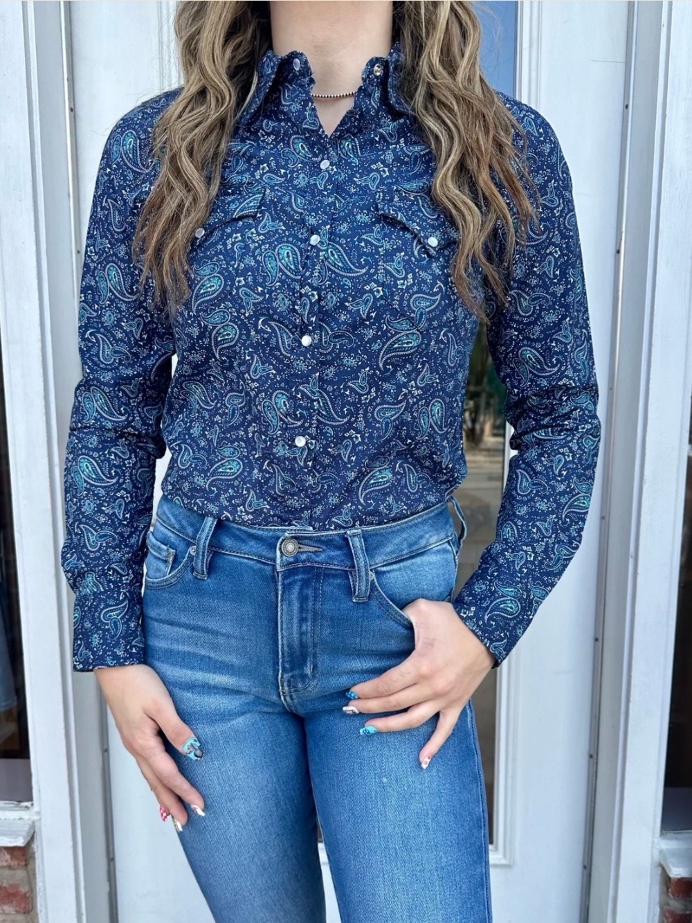 Roper Women’s Large Western Snap Shirt Paisley Multicolor Pearl Snap Cowgirl